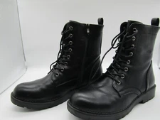 Vepose Women's Combat Ankle Black Flat Boots, 8.5, Zipper Combat-925-black