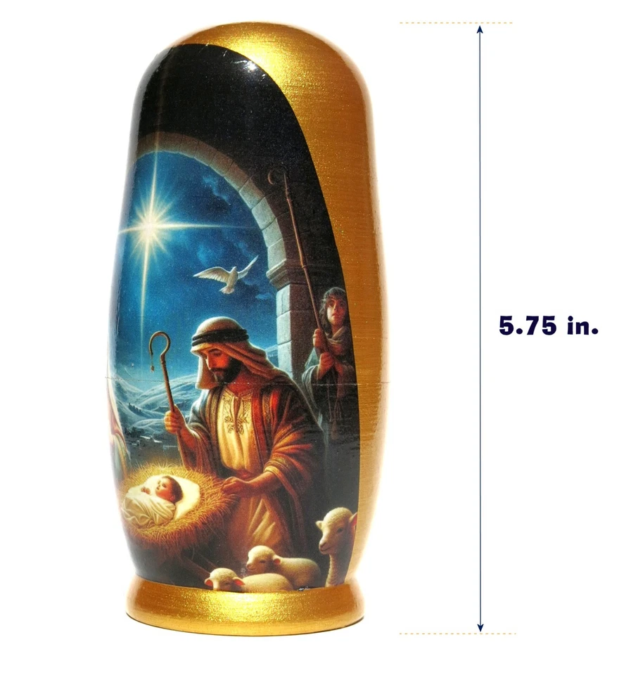 Bambole Nidificazione Natività Natalizia, 5 Pezzi Matrioska Giocattolo Nidificato Bambola Impilabile - Immagine 4 di 4