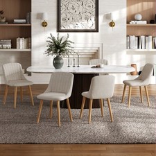 Goeurvant Set of 4 Dining Chairs Textured Fabric Beige Used