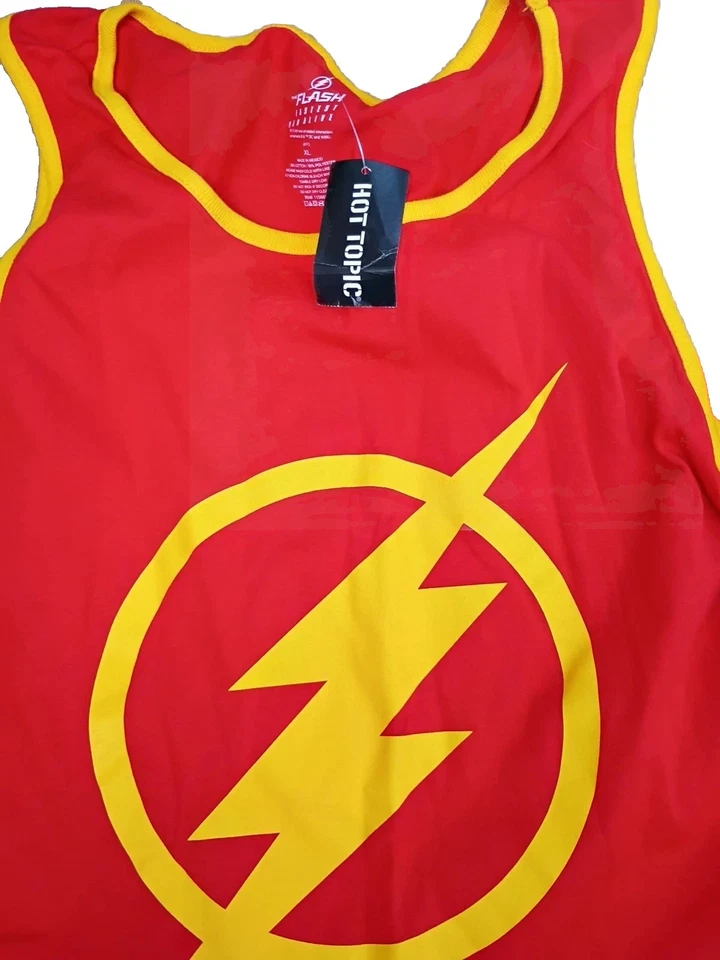 Camiseta sin mangas DC Comics Flash Logo para hombre talla XL roja amarilla ribete Flash Gordon Hot Top Foto 2 de 4