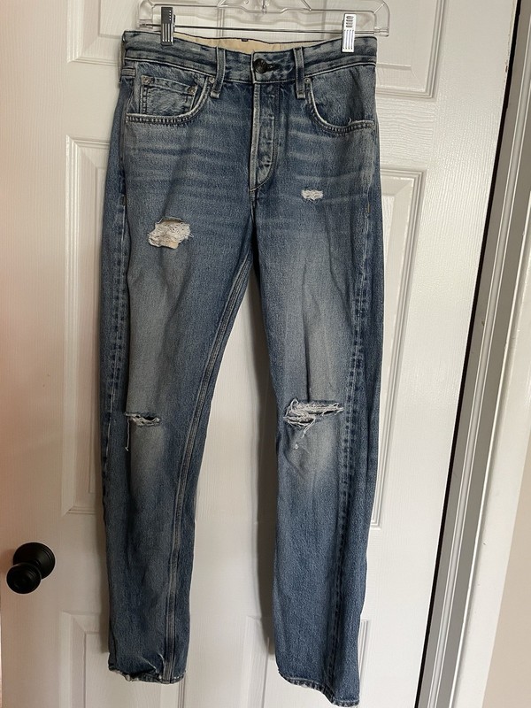 rag & bone Blue Denim Jeans Distressed Button Fly RB 21 Vintage Fit Size 27