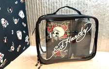ED HARDY SET w/CUSTOM Skull Zipper Charms Cosmetics Toiletries Travel Makeup NWT
