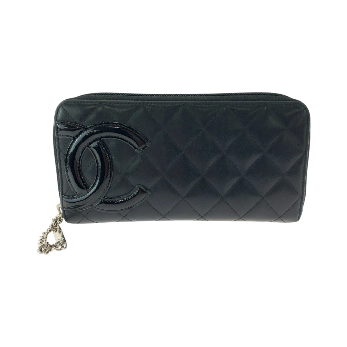 CHANEL Cambon Line Coco Mark Long Wallet Black Silver Hardware Calfskin Round Zip