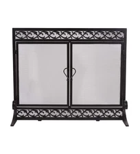 Plow & Hearth Metal Fireplace Screen Scrollwork Black | 38" W x 31½"H | 2 Doo...