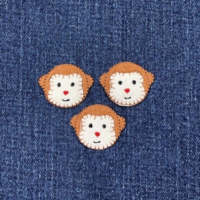3-Pack Monkey Face Applique Patch - Embroidered Animal Badge 1-1/8'' (Iron On)