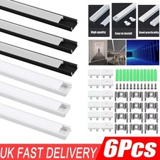 6Pack LED Aluminium Channel Profile 3.3ft Extrusion Diffuser Strip Lights Cover