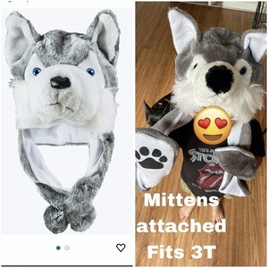 wolf face hat, comes with attached mitten 
