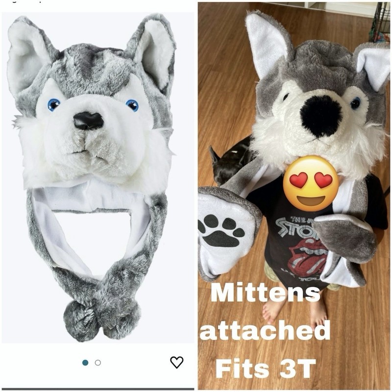 wolf face hat, comes with attached mitten 