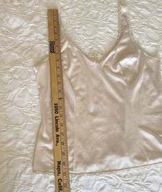 Vtg Woman's 36 Camisole JC Penny Slip Tank Top Beige Lace Trim Bow USA made
