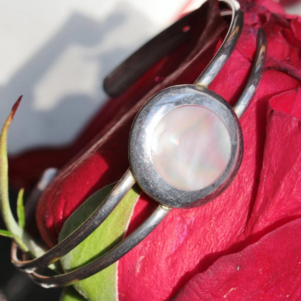 Pulsera de plata de ley 925 con incrustación de madreperla brazalete 14,7gr Foto 2 de 4