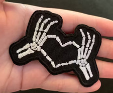 Embroidered iron on Patch Featuring Skull Hands 3 x 2 inch
