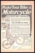 1921 Shaw Motor Attachment vintage print AD &ldquo;Make Your Bike a Motorcycle&rdquo;