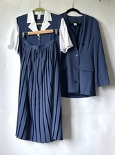 Vintage 80s Blue Suit Jacket Pleated Skirt Etam UK 10-12 Geek