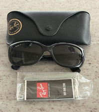 Ray-Ban Rectangle Sunglasses Black Plastic Frame Gray Tinted Lens Case
