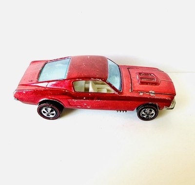 Hot Wheels Redline 1967 Custom Mustang Red w White Interior Made in Hong Kong