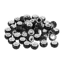 50Pcs European Large Hole Beads, Rhinestone Craft Beads, Black