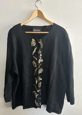 VTG Michael Simon Sweater Women's 2x Black Cardigan Button Up Jazz Instruments