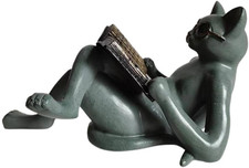 Cat Statue, Literary Cat Ornaments Garden Statue Decoration Reading Cat Craft Ca