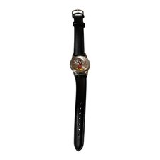 Mickey Mouse Disney Watch Black Strap Silver Tone 8.5" Accutime Timepiece