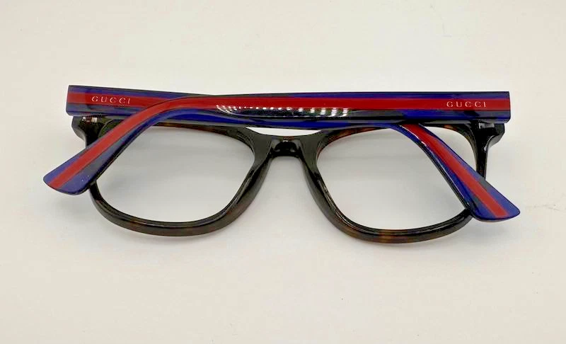 Armações de óculos de acetato Gucci autênticas marrom tartaruga / vermelho / azul 52-20-145 - Imagem 4 de 4