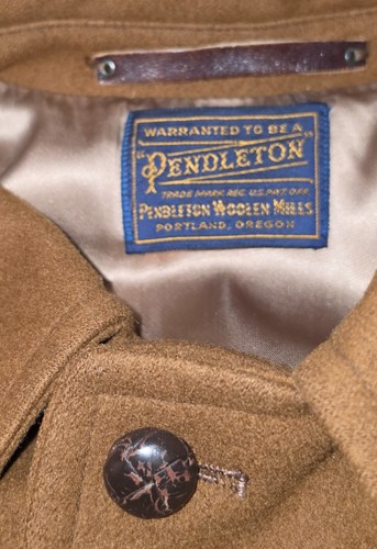 VTG Pendleton 100% Virgin Wool Brown Cruiser Car Coat Jacket Mens Medium USA 60s - Picture 2 of 9