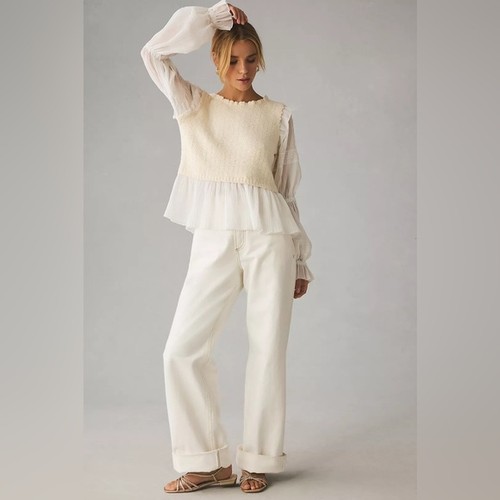 Anthropologie Ruffle Twofer Sweater Blouse boho prairie Edwardian renaissance M - Picture 15 of 15