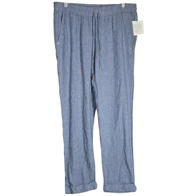 Ellen Tracy Linen Blend Pants End on End Blue Chambray Womens Medium NWT