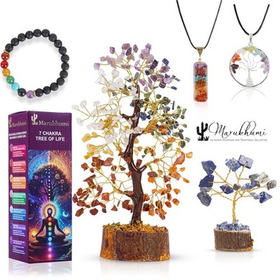 Chakra Healing Crystal Tree Kit with 7 Chakra Bracelet and 2 Pendant Necklace...