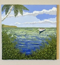 Coastal Impressionist Original Hand Painted Impasto Oil Painting 12x12 Signed