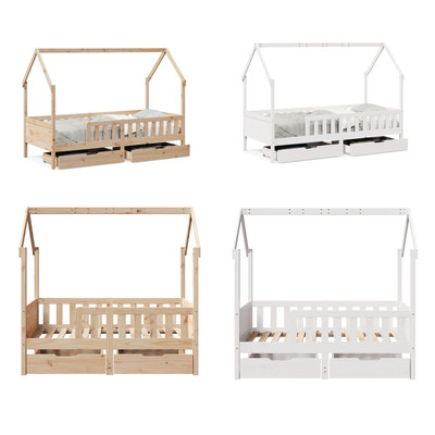 Kinderbett Bettgestell Singlebett Gästebett mit Schubladen Massivholz Kiefer