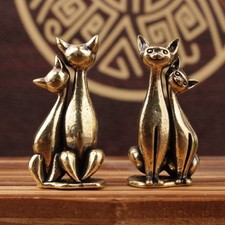 Animal Cat Decor Statue Ornament Brass Sculpture Art Piece  Home Desktop Office