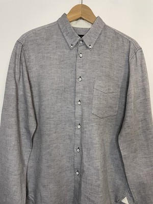 Rag & Bone Baumwolle Leinen Button Down Hemd Herren L Turn Up Ärmel Grau Smart