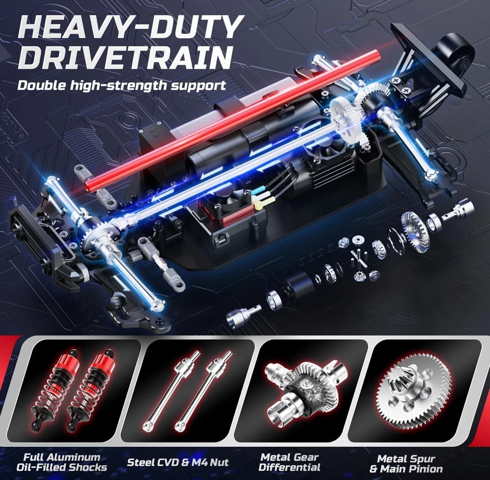 4x4 Waterproof,1:14 Fast Brushless RC Car,Max 50+ MPH,High-Speed Offroad - Bild 4 von 4