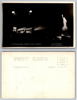 Rare N.Y. World Dreadnought Lighting Liberty Statue RPPC Postcard 1908-1915