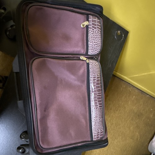 Joy Mangano Purple 22" Nylon Carry-On Tote Bag Wheeled Crocodile Print Luggage