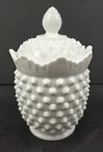 Fenton Milk Glass Covered Candy Dish Sugar Coffee Hobnail White 5" Vtg