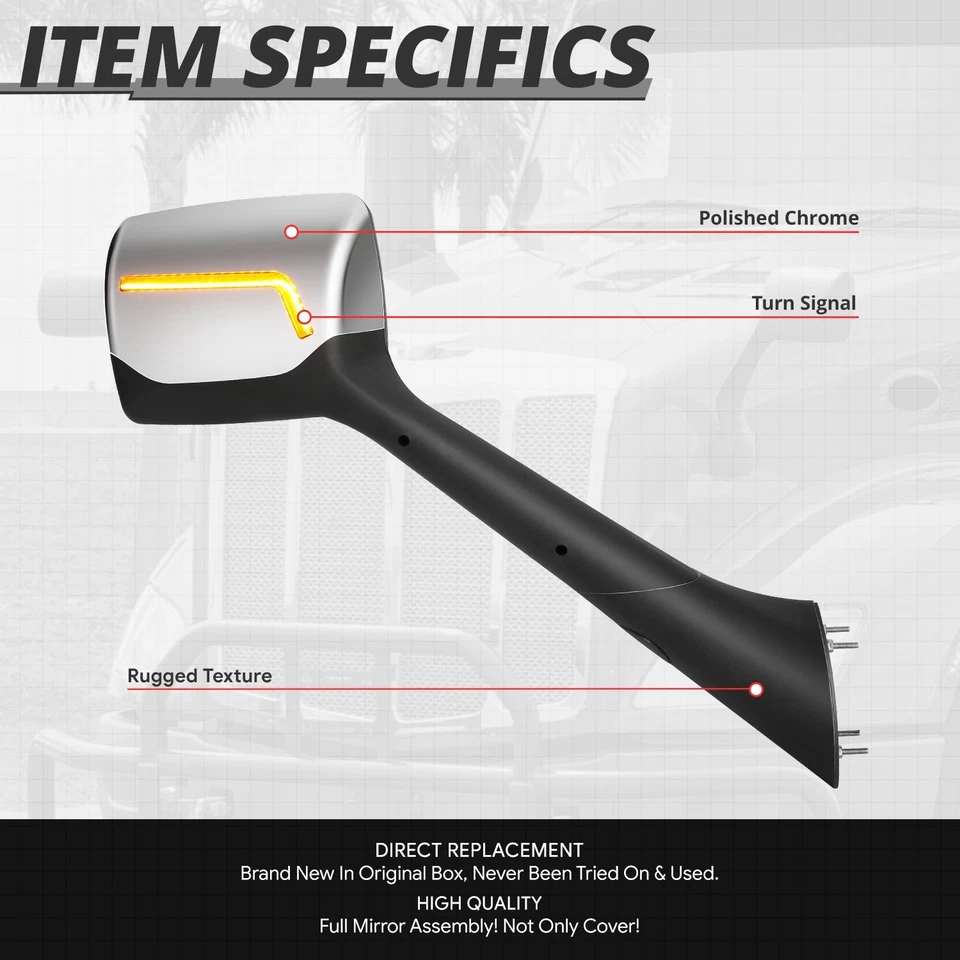 Espejo retrovisor capó señal de giro secuencial LED cromado para Peterbilt 579 2022-2025 Foto 2 de 4