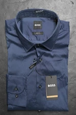 Hugo Boss Men's Hank Kent Slim Fit Navy Blue Stretch Cotton Dress Shirt 40 15.7