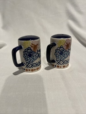 Handpainted Ceramic  Salt & Pepper Shaker Set Floral Design Possibly Polish 3.5 