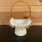 Fenton Rose Crest  Hat Basket Bamboo Handle! Mint!