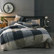 Cotton Plaid Duvet Cover Full Size Geometric Print Checkered Bedding Set