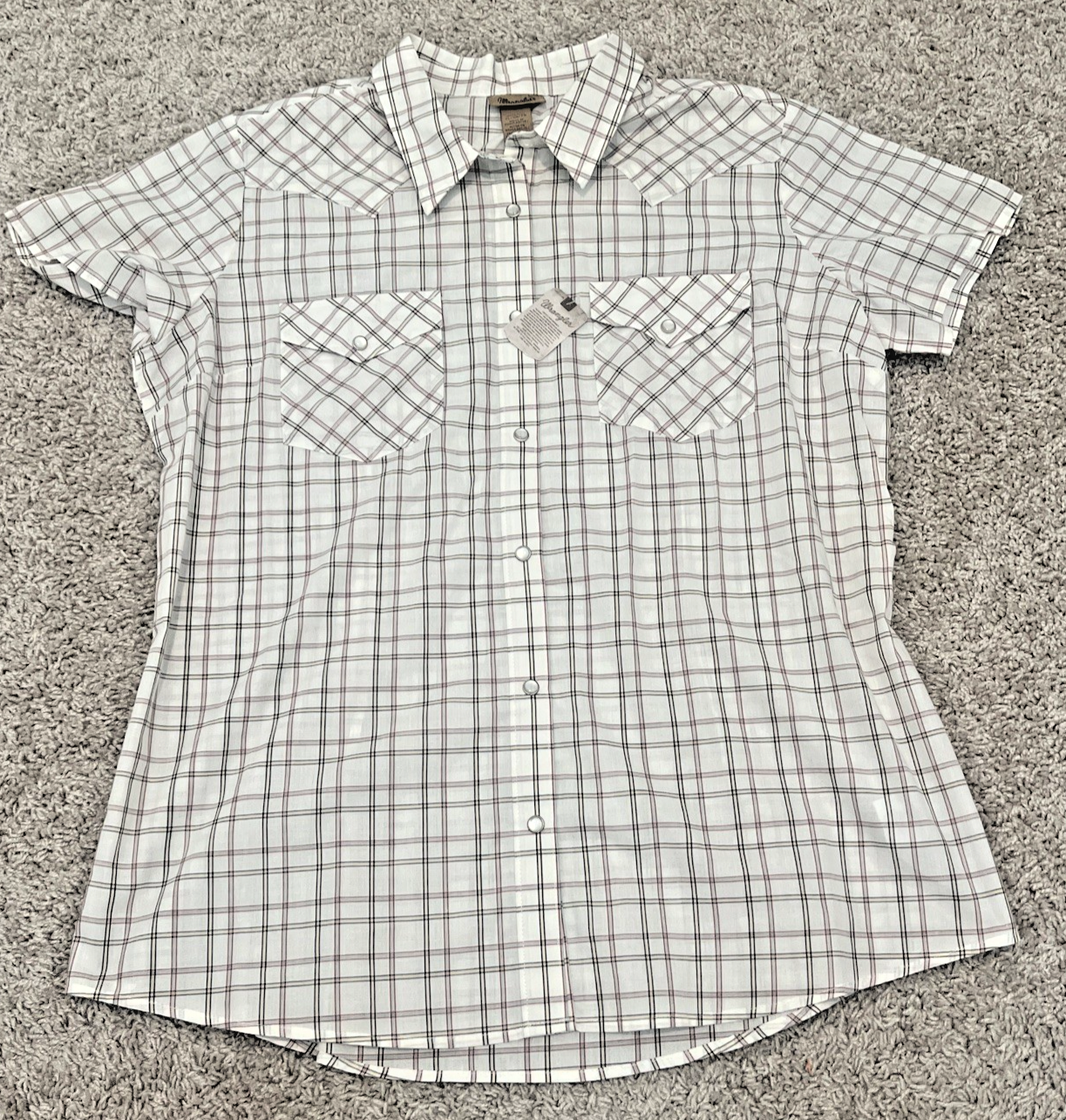 Wrangler Western Snap Shirt Women’s XL Cream Plaid Short Sleeve Pearl Snap -NWT