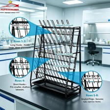 Lab Drying Rack, 8 Rows 83 Positions,Heavy-Duty Steel,75  Angled for Fast Drying