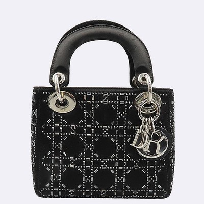 Dior M0500PRTC_M911 Black Rhinestone Canage Satin Lady Dior Mini