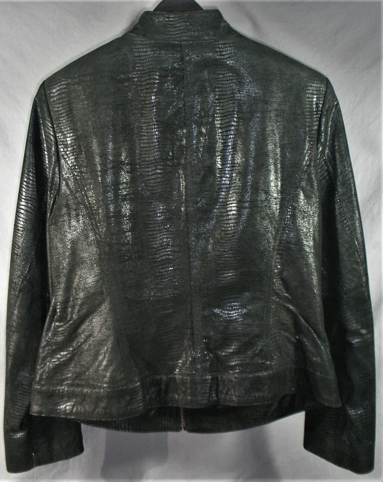 $200 Womens Large Valerie Stevens Black Leather Jacket - NWT - Snakeskin Look image 2