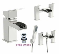 Waterfall Designer Bathroom Taps Basin Bath Mixer Filler Shower Tap Set Chrome