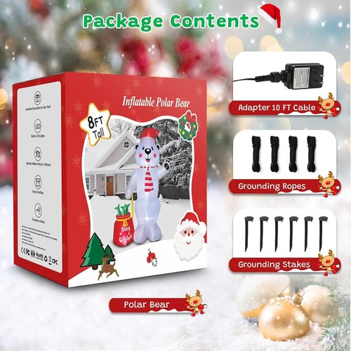 Unique 8FT Christmas Inflatable Polar Bear Indoor Outdoor Decorations, Blow up B - Picture 6 of 11
