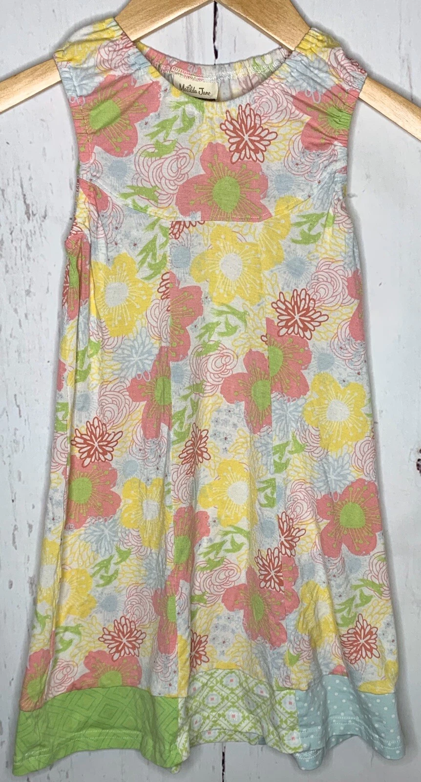 Matilda Jane Clothing Dress Girls Floral Yellow Pink White Soft Size 6 Six