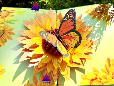 3D Pop Up Greeting Card Sunflower Flower Floral Butterfly Birthday ...