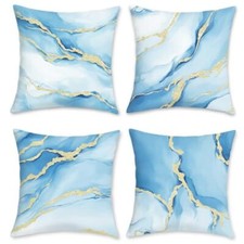 Blue Gold Marble Throw Pillow Covers 18 x 18 Inch Modern Abstract Marble